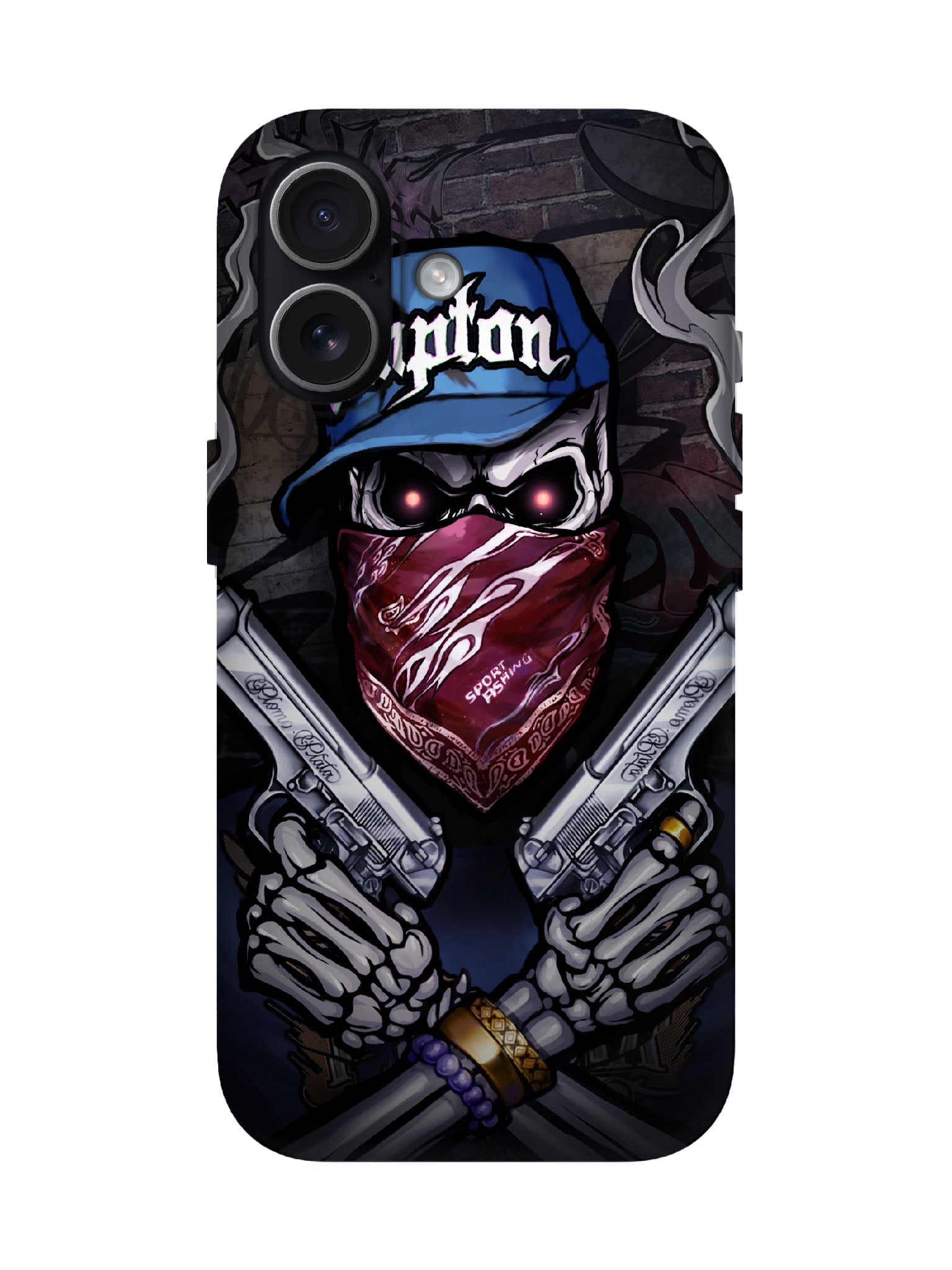 Skull with Bandana and Guns Edgy Hardcore Tough Phone Case