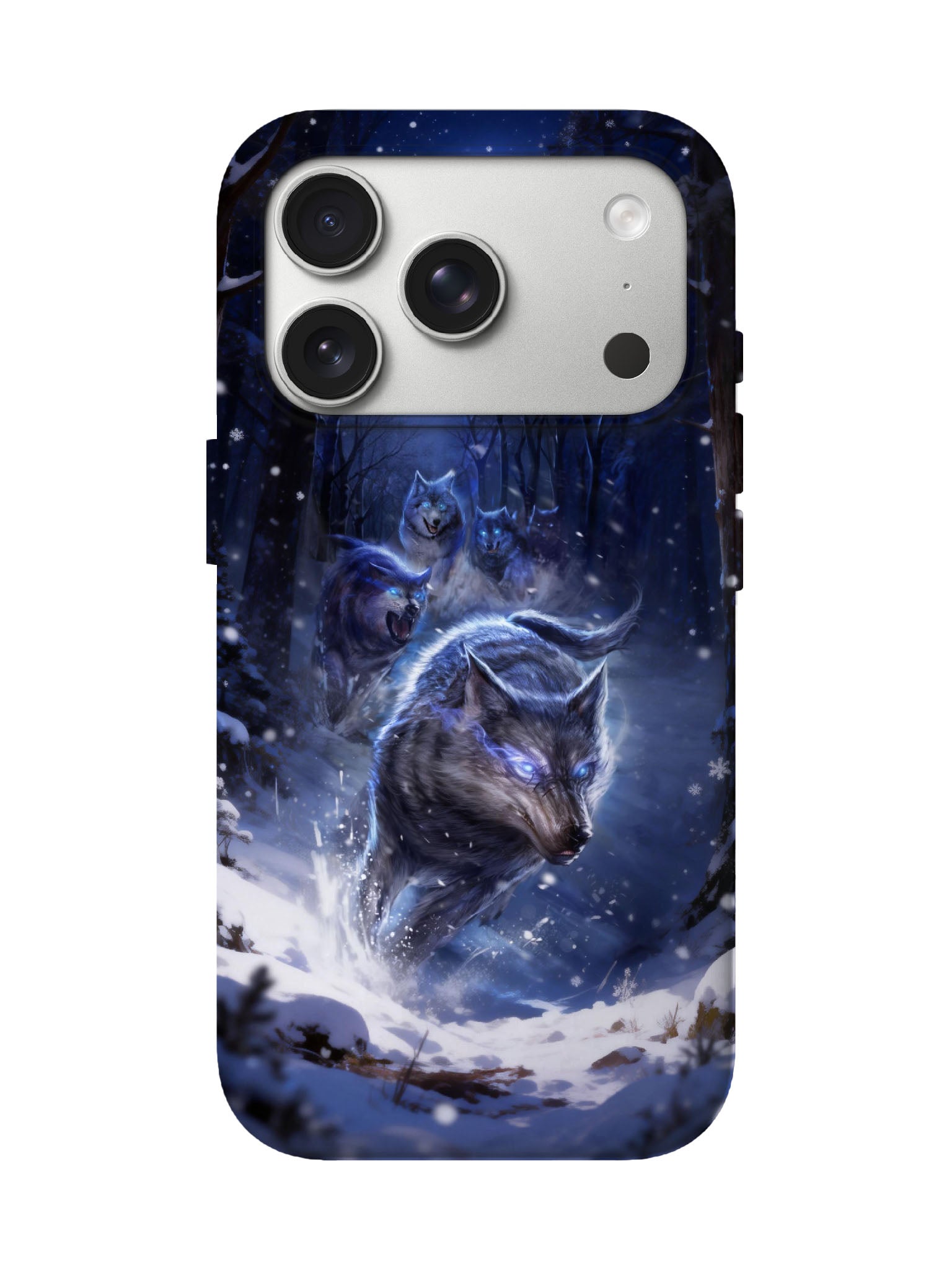 Wolf Pack in Moonlit Snow Edgy Cyberpunk Protective Phone Case