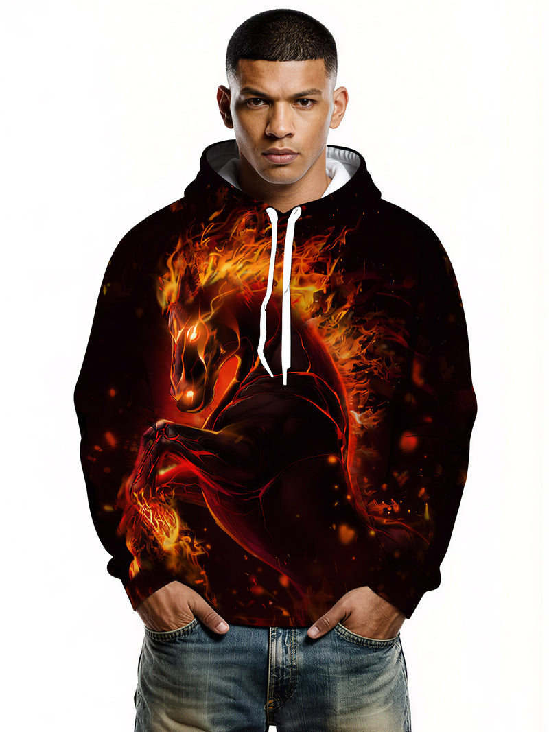 Men Women 3D All Over Print Fire Horse Hoodie Sweatshirt Graphic Pullover