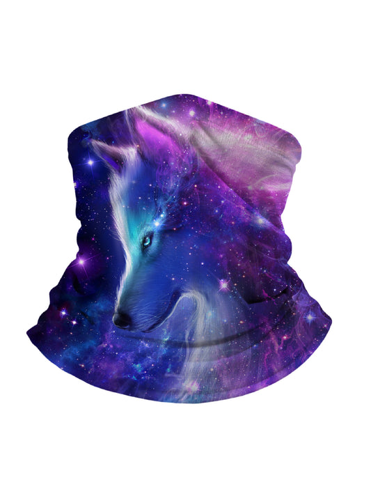 Unisex Neck Gaiter with 3D all over print galaxy nebula wolf design, Aesthetic style, breathable fabric, soft stretchy, UV protection for outdoor activities