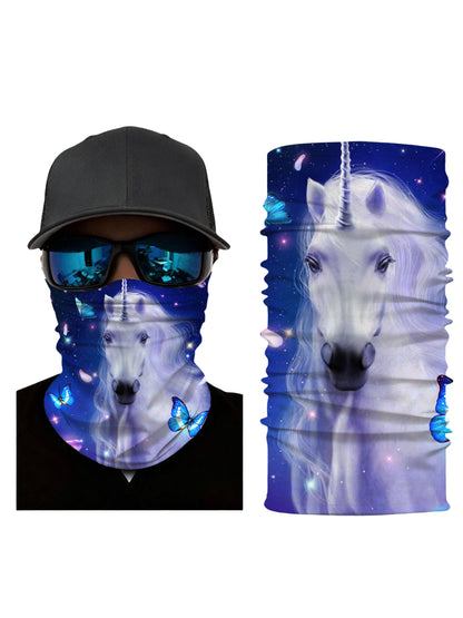 Unisex Neck Gaiter with 3D All Over Print Featuring Galaxy Nebula Unicorn and Blue Butterflies, Aesthetic Style, Breathable Fabric, Soft Stretchy, UV Protection