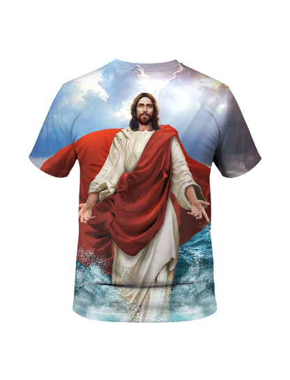 Jesus Walking on Water 3D All Over Print T-Shirt for Men Women Religious Christian Art Sweatshirt