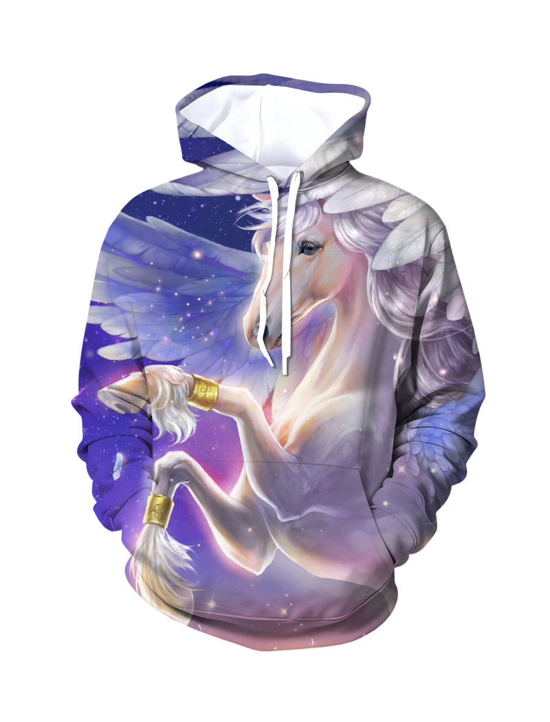 3D All Over Print Pegasus Hoodie for Men Women, Fantasy Galactic Horse Design Unisex Sweatshirt