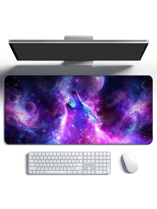 Howling Cosmic Wolf With Planets & Nebula Desk Mat