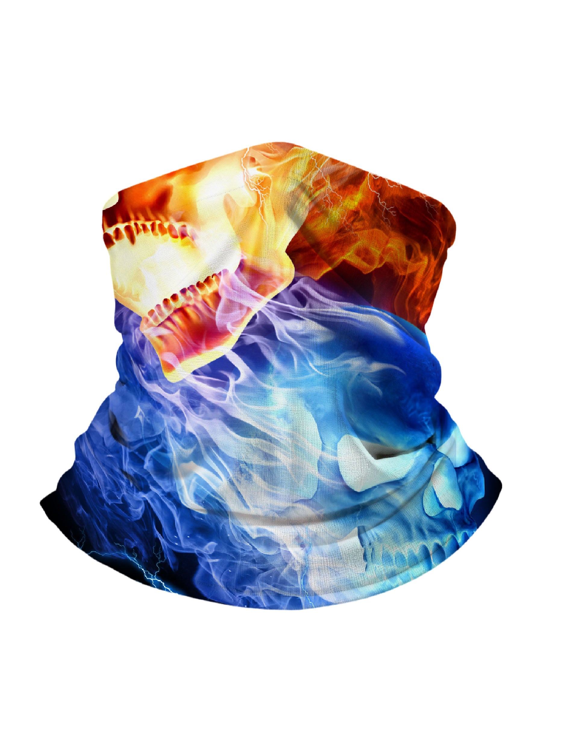 Tube Face Mask with 3D All Over Print Fire and Ice Skull Design, Streetwear Style Unisex Neck Gaiter, Breathable Soft Stretchy Fabric for Outdoor Activities