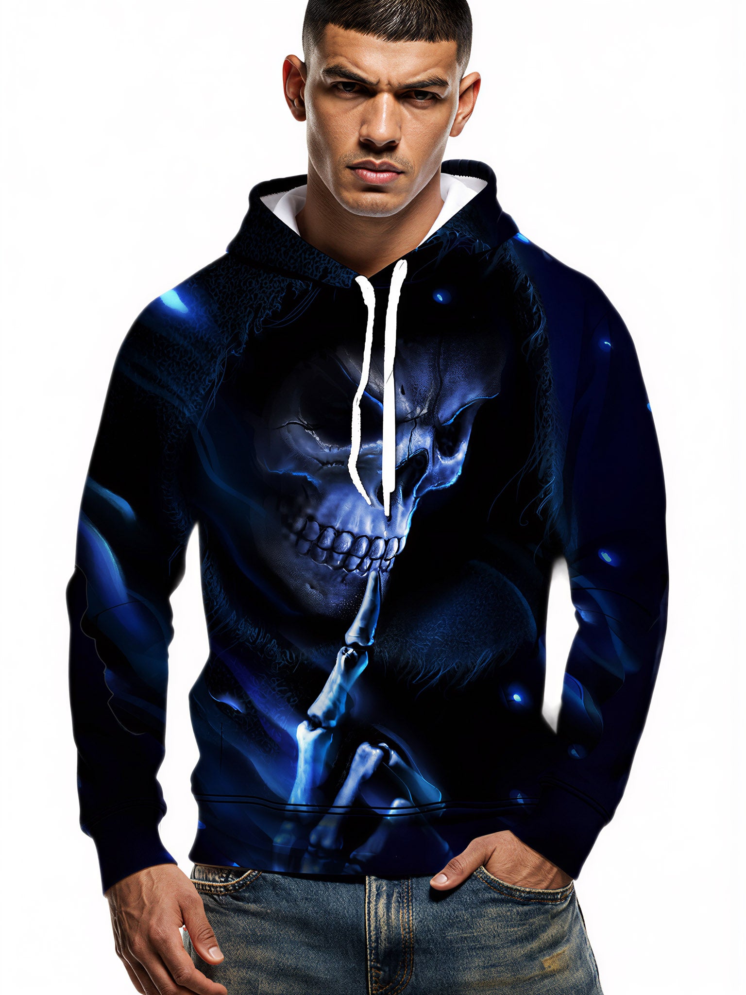 Men Women 3D All Over Print Skull Hoodie Gothic Glow-in-Dark Sweatshirt