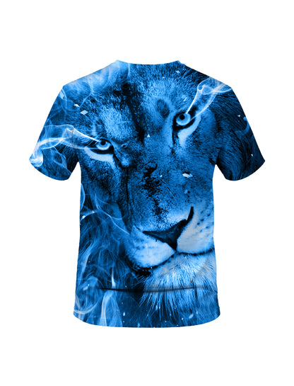 3D All Over Print Lion T-Shirt for Men Women Blue Flame Art Style