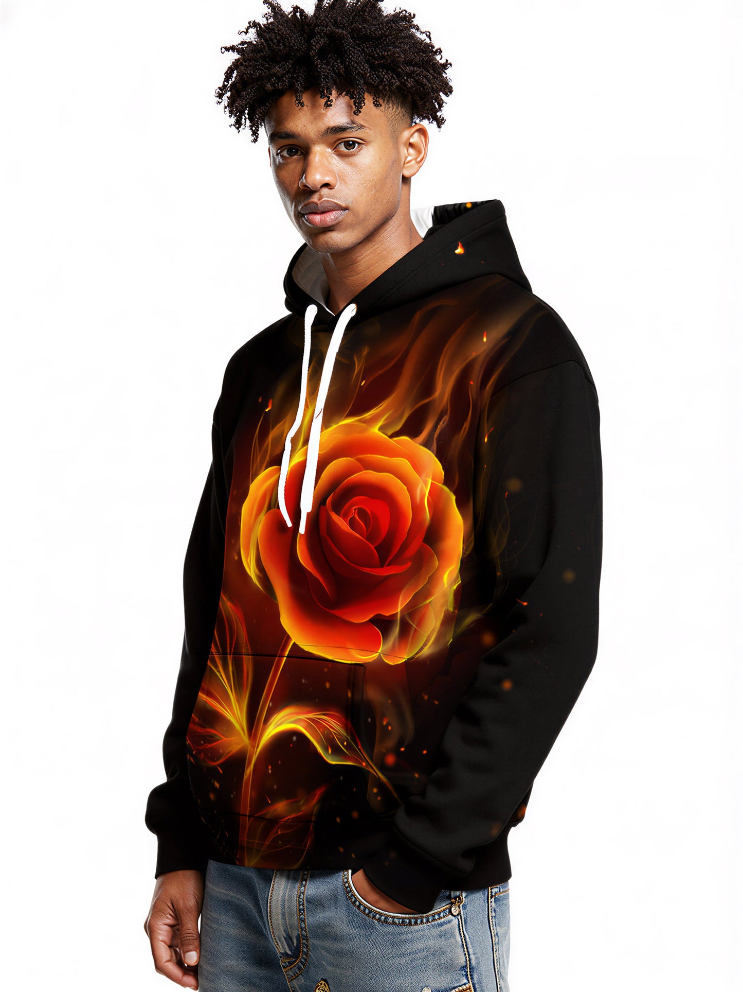 3D Flaming Rose All Over Print Hoodie for Men Women Sweatshirt