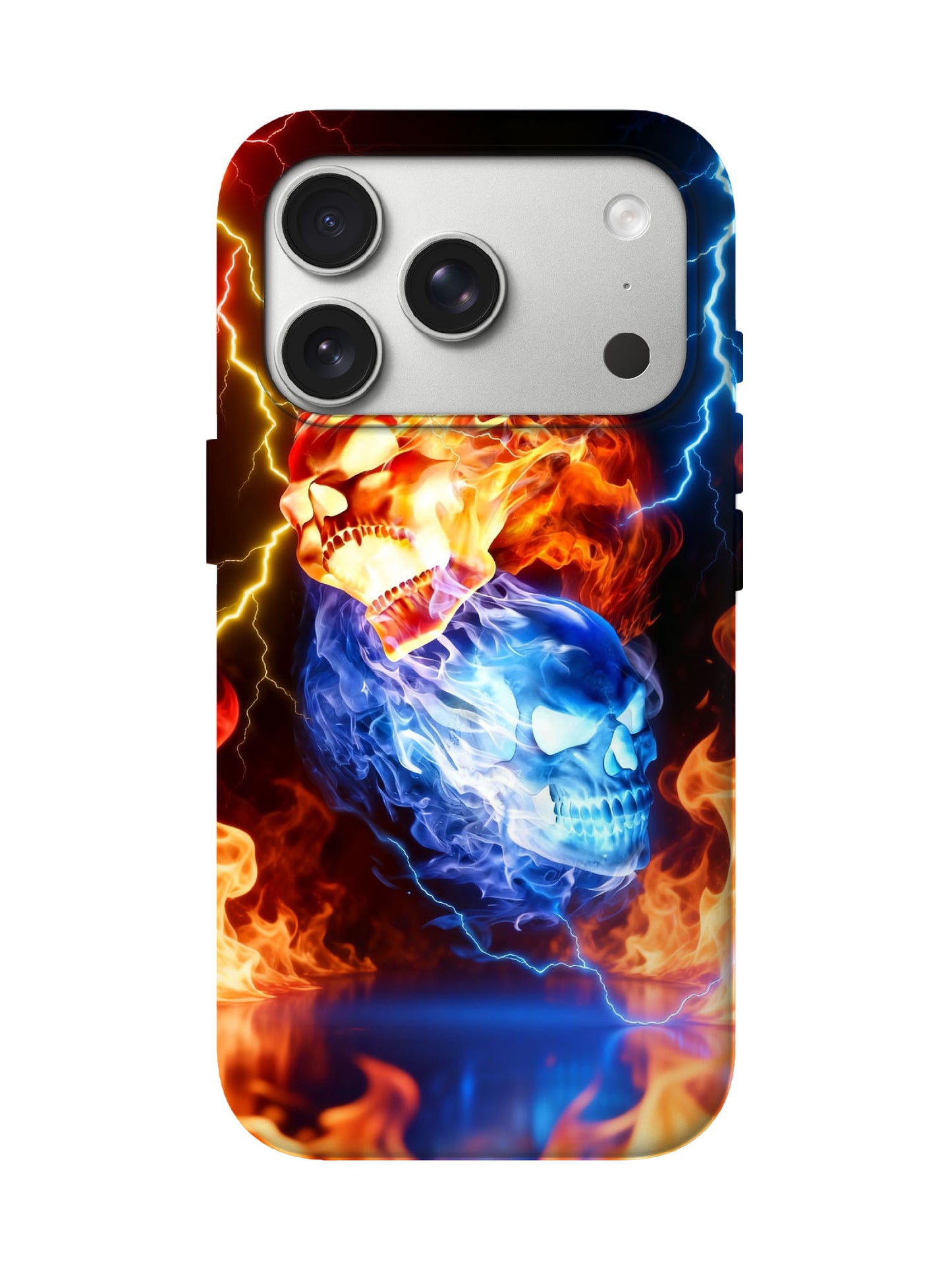 Dual Skull Flame and Lightning Edgy Cyberpunk Tough Phone Case