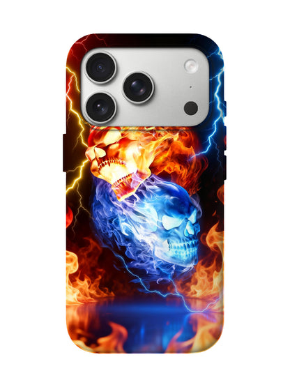 Dual Skull Flame and Lightning Edgy Cyberpunk Tough Phone Case