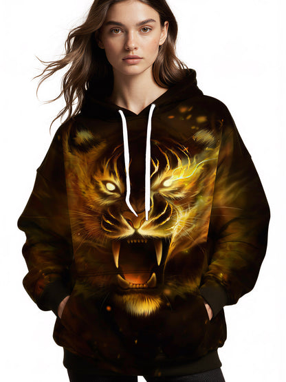 Men Women 3D All Over Print Fire Tiger Hoodie Sweatshirt Graphic Pullover