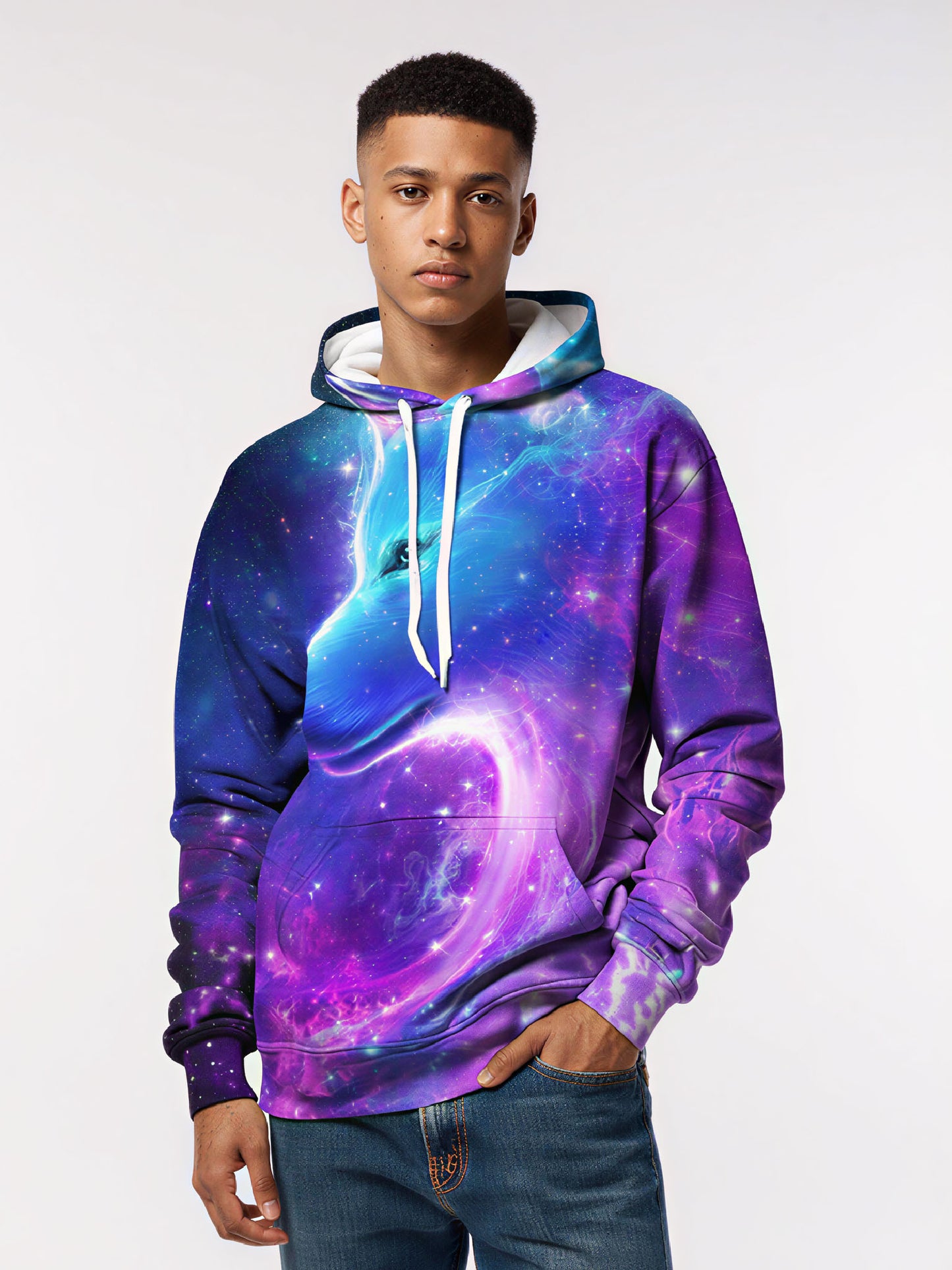 Cosmic Galaxy Wolf 3D Print Hoodie | Oversized Space Graphic Pullover
