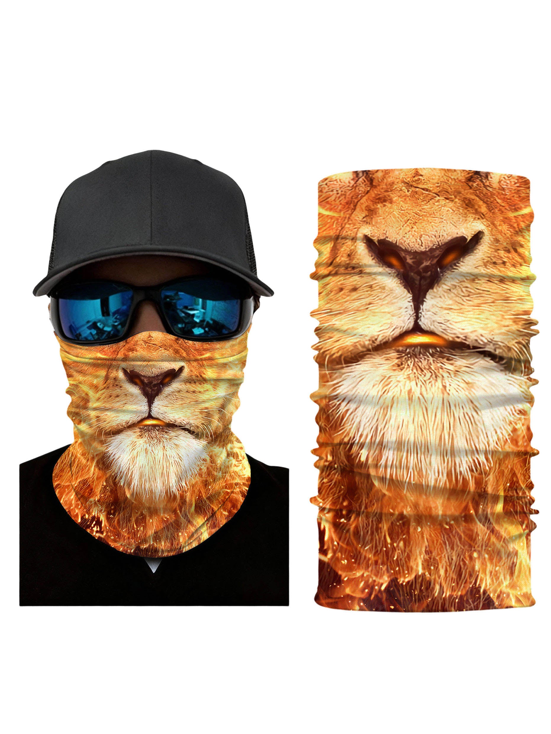 Unisex Neck Gaiter with 3D All Over Print Fiery Lion Head Design Streetwear Aesthetic Breathable Fabric Soft
