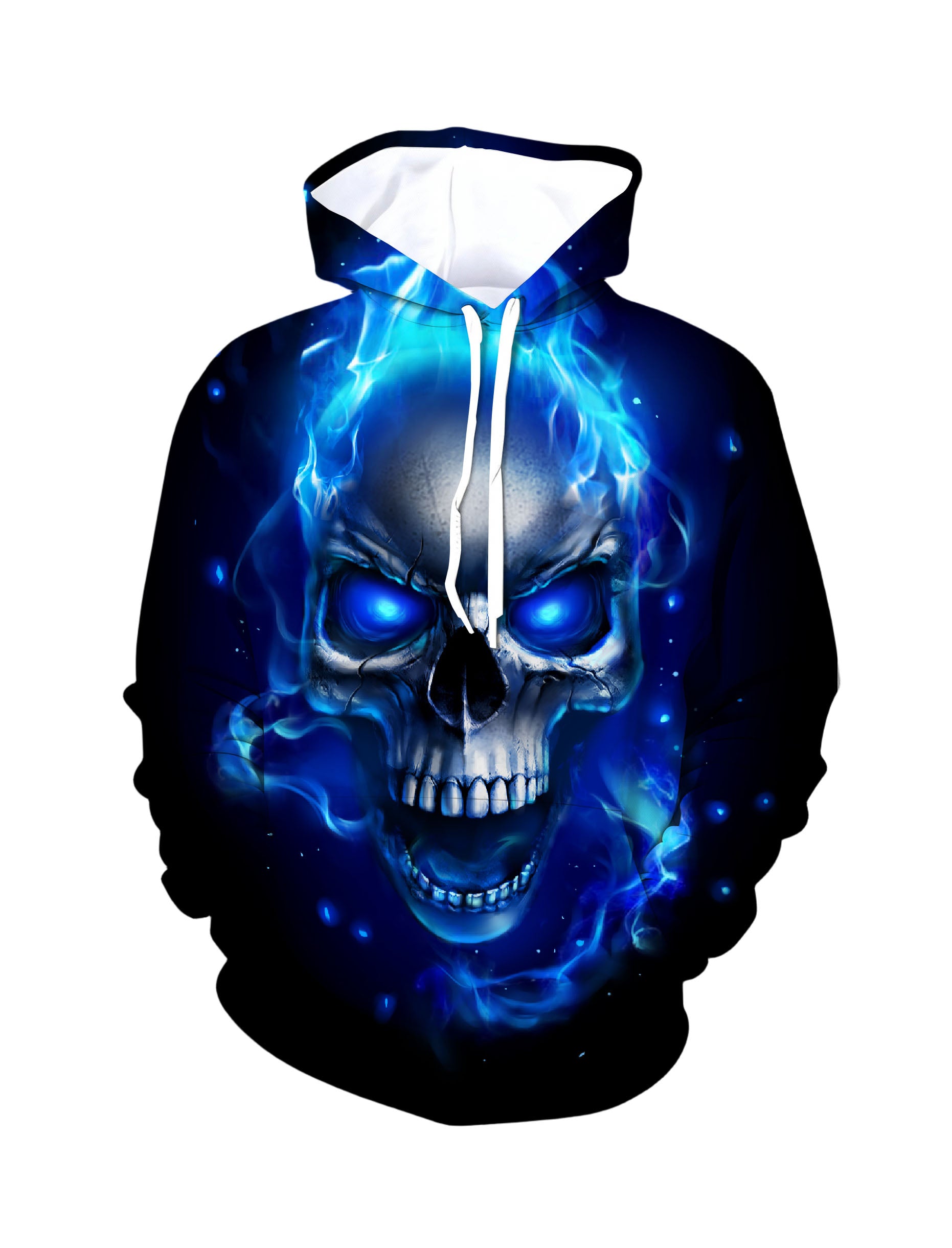 Men Women 3D All Over Print Hoodie Blue Fire Skull Graphic Pullover Sweatshirt