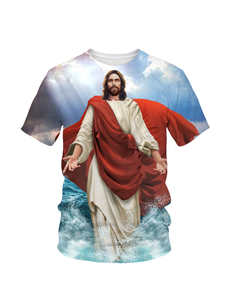 Jesus Walking on Water 3D All Over Print T-Shirt for Men Women Religious Christian Art Sweatshirt
