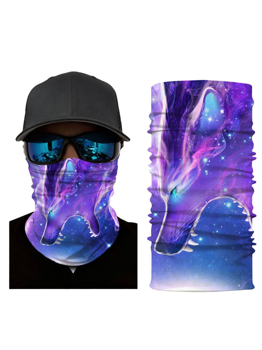 Unisex Neck Gaiter with 3D all over print galaxy nebula wolf design, Aesthetic style, breathable fabric, soft stretchy, UV protection for outdoor activities