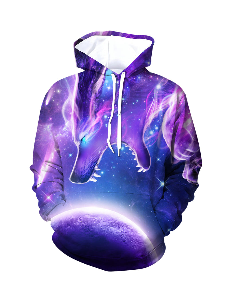 3D All Over Print Galaxy Wolf Hoodie | Unisex Cosmic Space Graphic Pullover