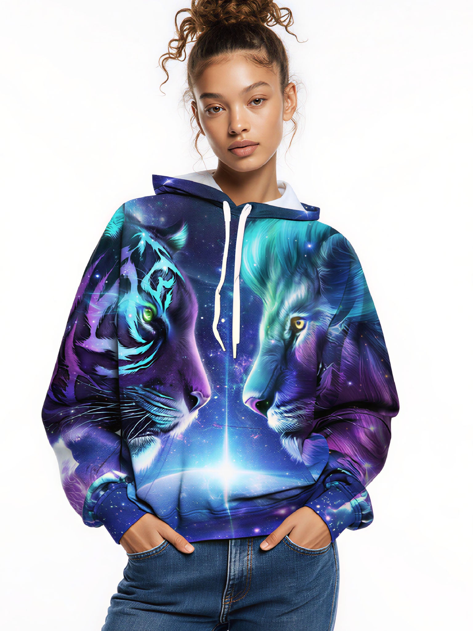 Unisex 3D All Over Print Hoodie Galaxy Tiger Lion Cosmic Aesthetic Pullover Soft Comfortable