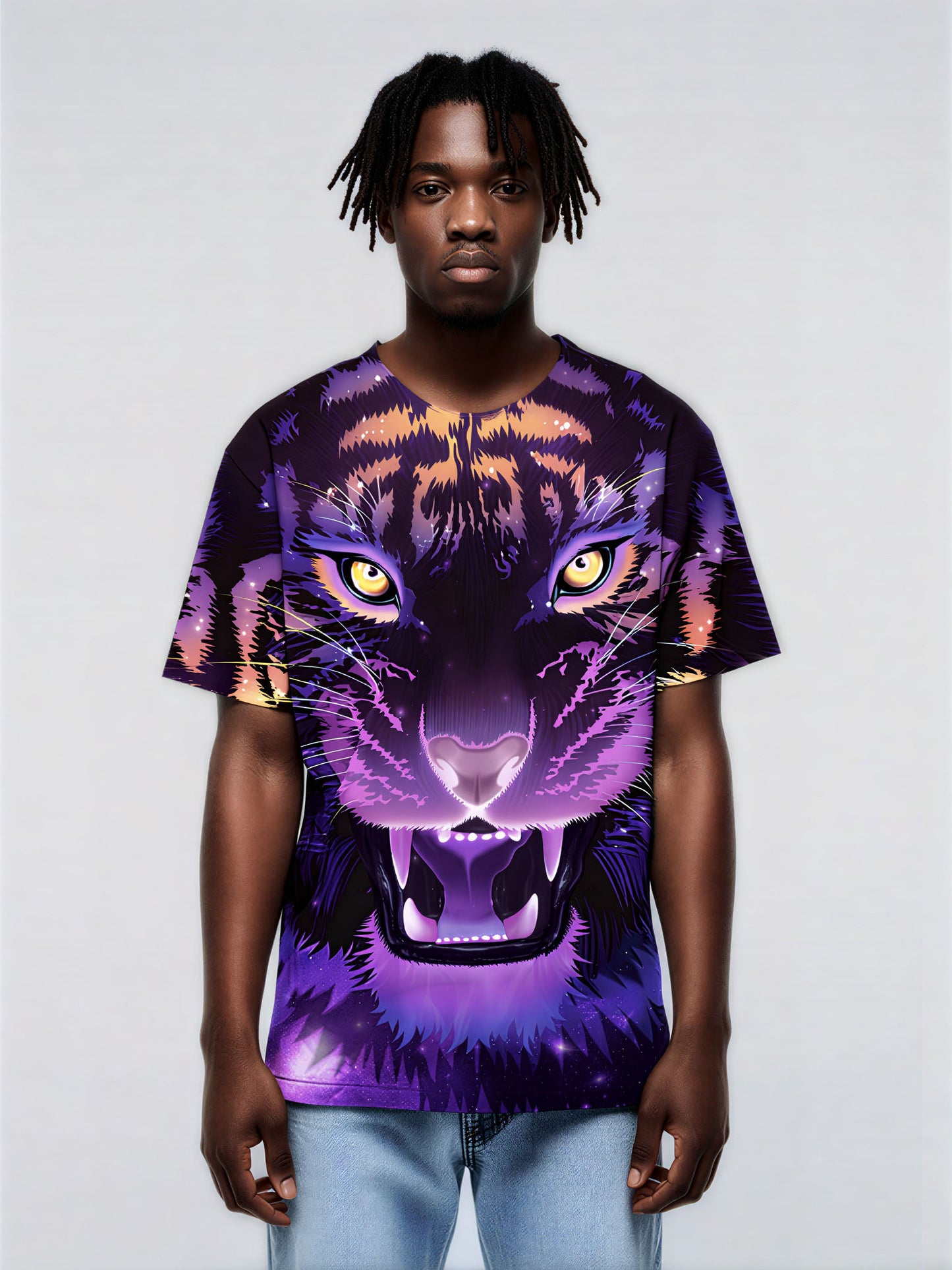 3D All Over Print Galaxy Tiger Face T-Shirt Men Women Cosmic Art Style