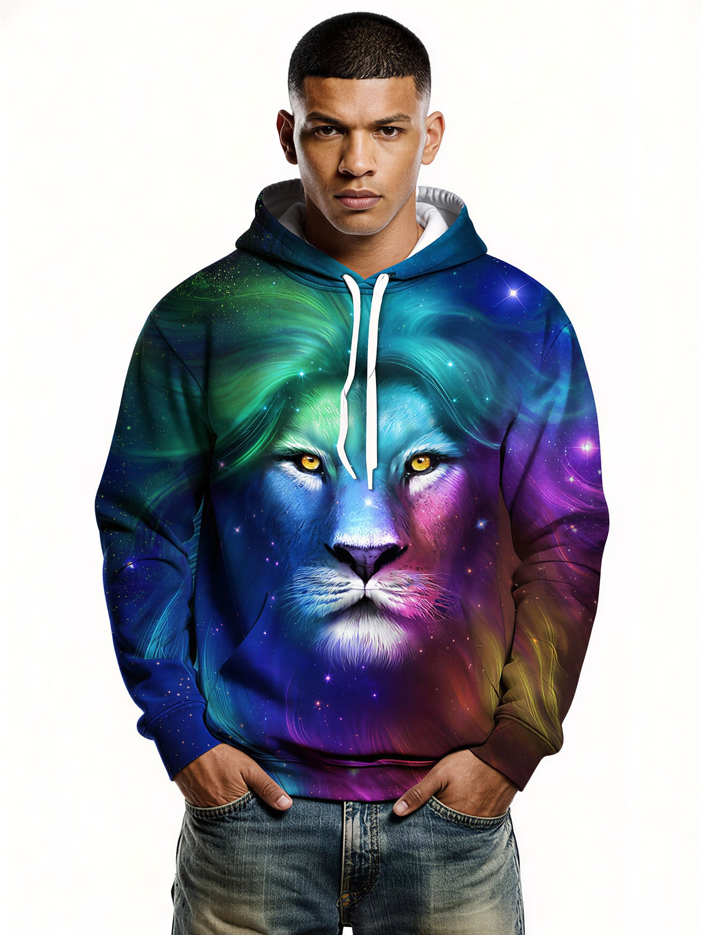 3D All Over Print Lion Galaxy Hoodie for Men Women, Cosmic Space Art Sweatshirt