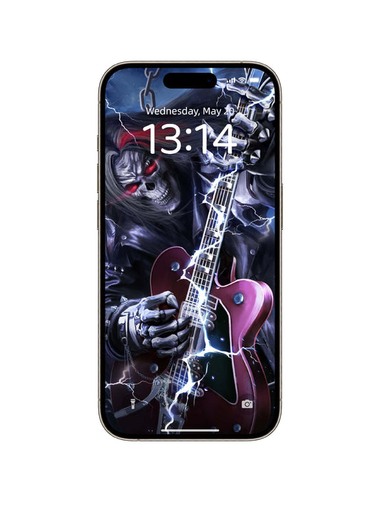 Lightning Skeleton Guitarist (Red Guitar) Phone Wallpaper