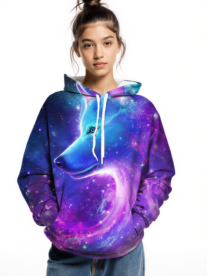 Cosmic Galaxy Wolf 3D Print Hoodie | Oversized Space Graphic Pullover