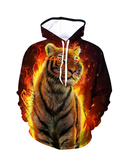 Men Women 3D All Over Print Fire Tiger Hoodie Sweatshirt for Casual Streetwear