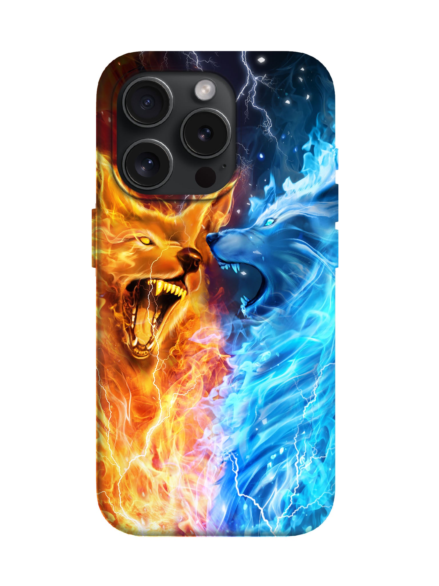 Fire and Ice Wolves Edgy Cyberpunk Tough Phone Case