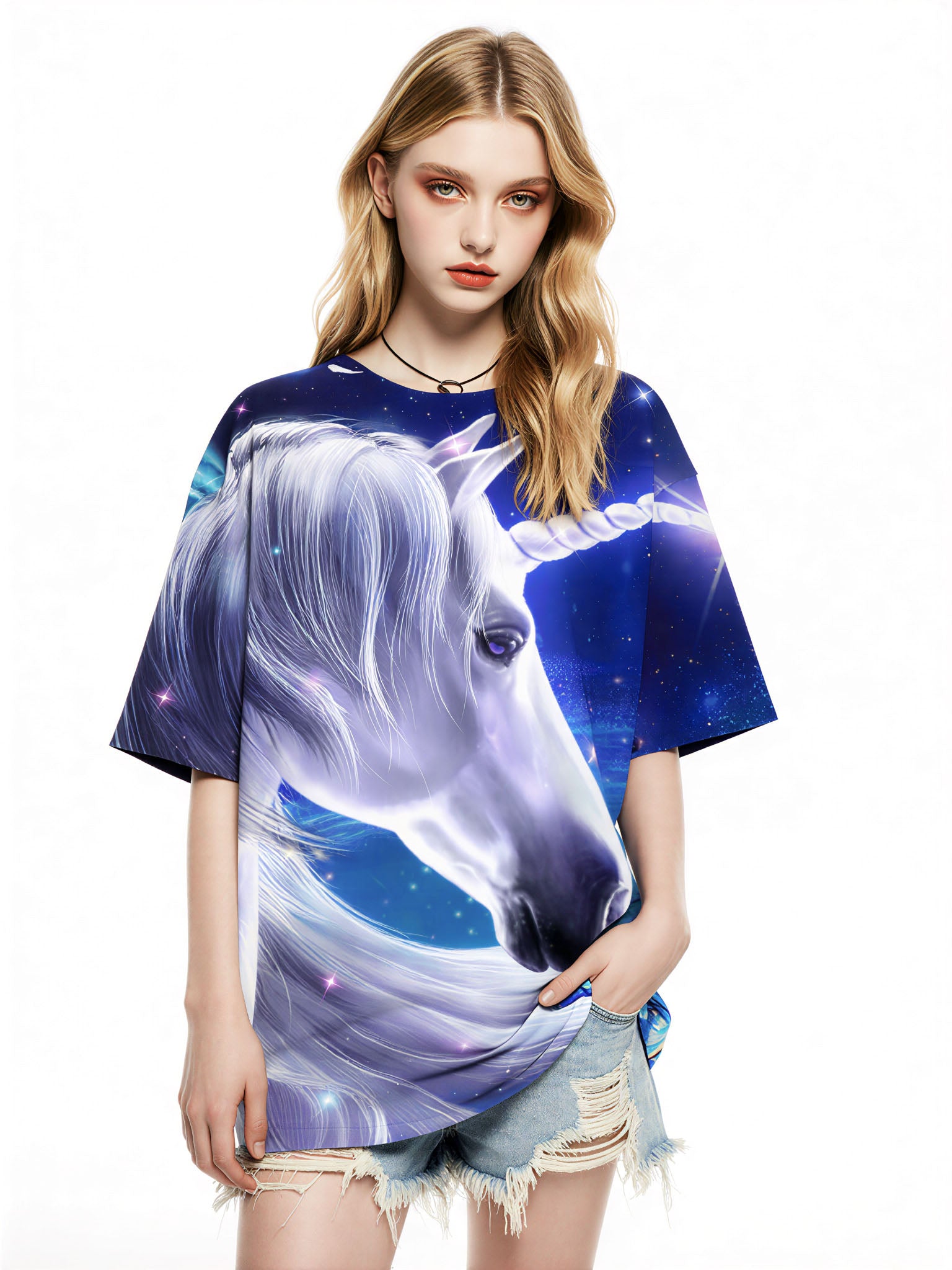 Unicorn 3D All Over Print T-Shirt for Men Women with Butterfly Galaxy Design