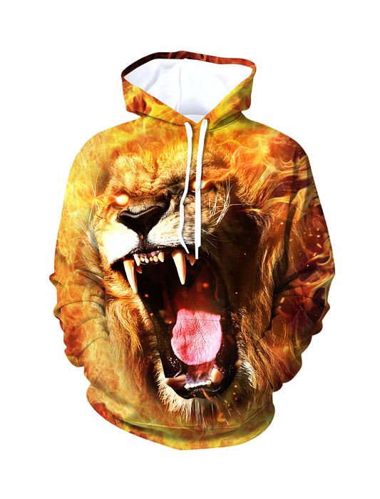 Blazing Lion Head 3D Print Hoodie | Bold Flame Animal Graphic Streetwear