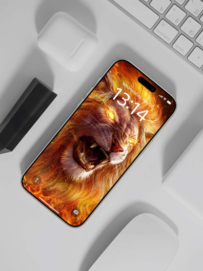 Roaring Flame Lion Digital Wallpaper