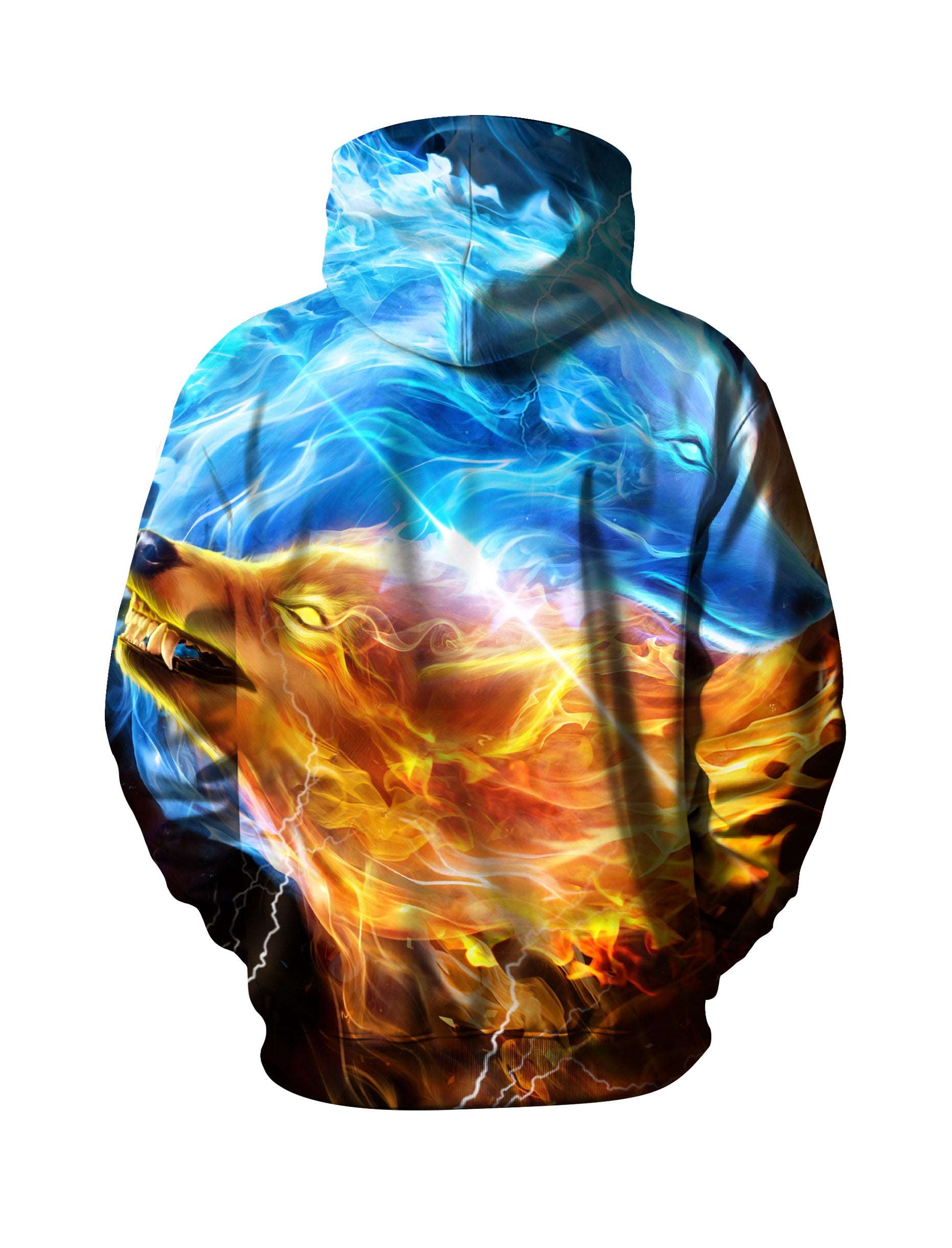 Unisex 3D All Over Print Hoodie Fire Ice Wolf Design Streetwear Pullover Soft Comfortable