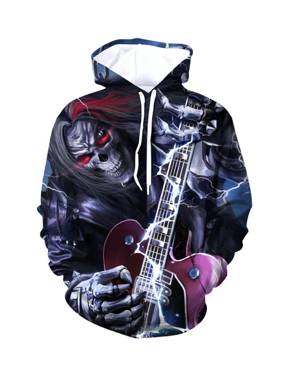 Hoodie 3D All Over Print Skull Guitar Rocker Streetwear Unisex Soft Comfortable Cotton Blend