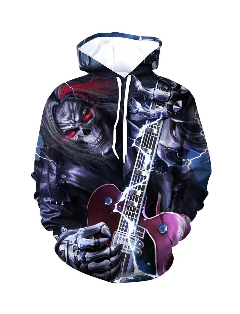 Hoodie 3D All Over Print Skull Guitar Rocker Streetwear Unisex Soft Comfortable Cotton Blend