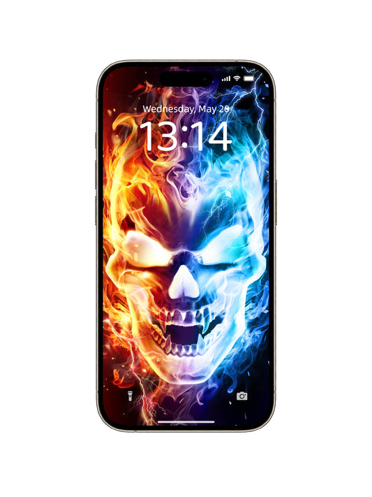 Fire & Ice Split Skull with Lightning Phone Wallpaper