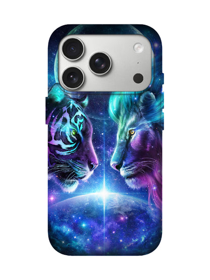 Cosmic Tiger and Lion Face-Off Cyberpunk Protective Phone Case