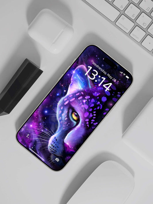 Purple Galaxy Leopard Profile Phone Wallpaper