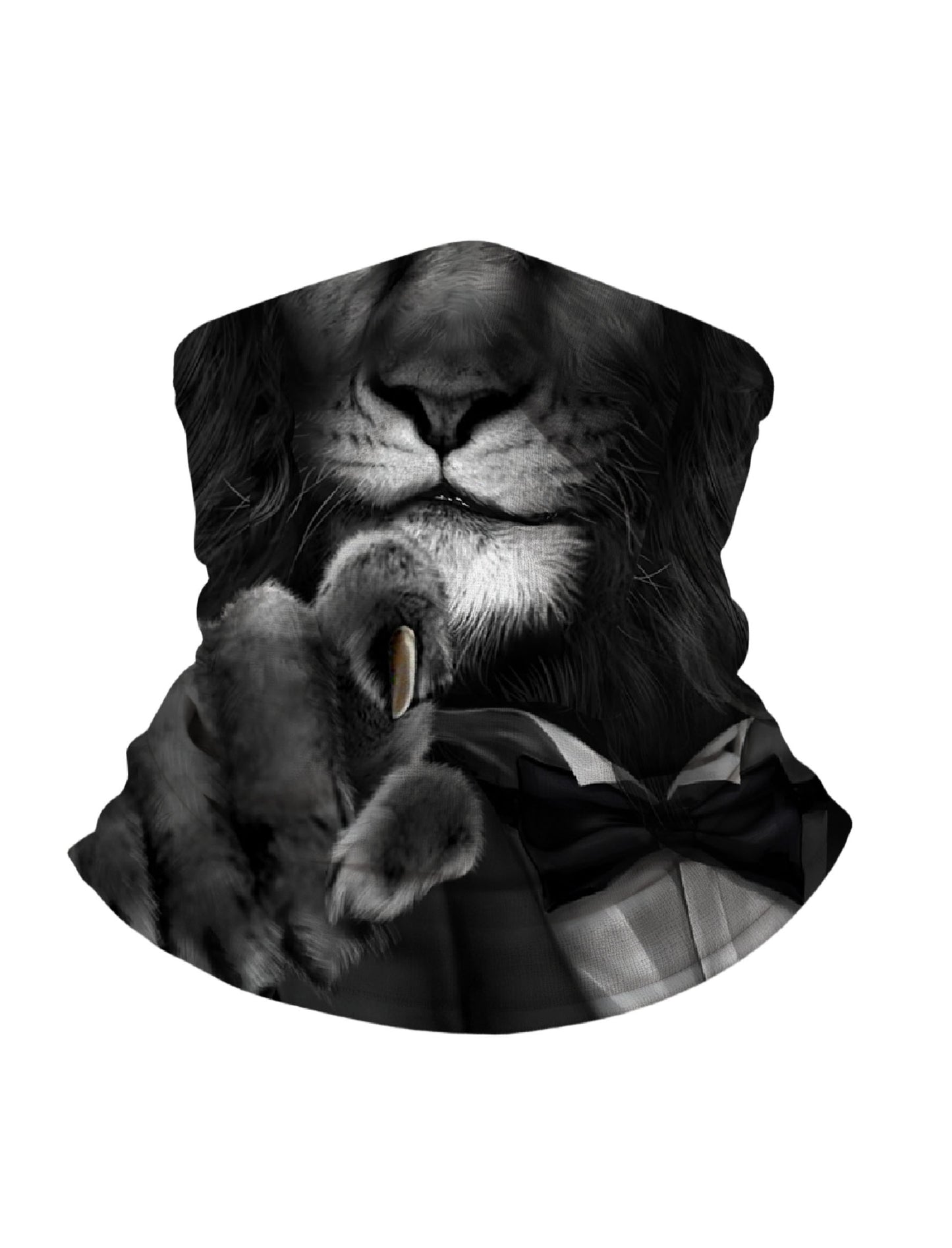 Unisex Balaclava with 3D all over print featuring a sophisticated lion in tuxedo, streetwear aesthetic, soft stretchy and breathable fabric for urban fashion lovers
