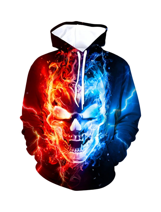 Hoodie 3D All Over Print Fire Ice Skull Streetwear Unisex Cotton Blend Soft Fit