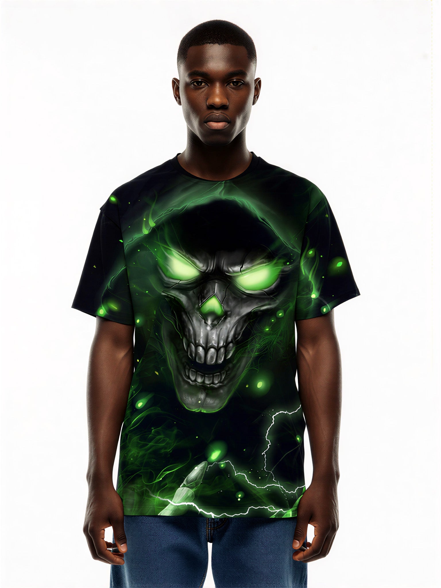 Men Women 3D All Over Print Skull Green Glow T-Shirt Graphic Sweatshirt