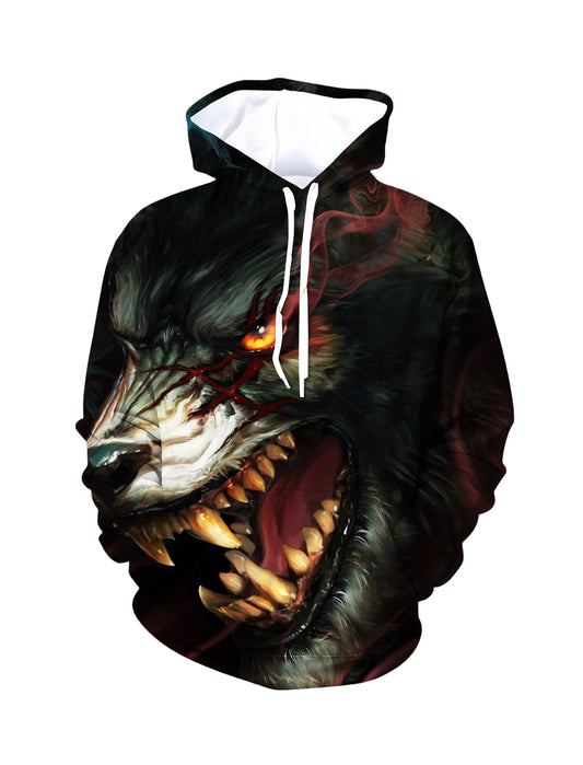 Fierce Dark Werewolf with Glowing Eyes 3D Print Hoodie