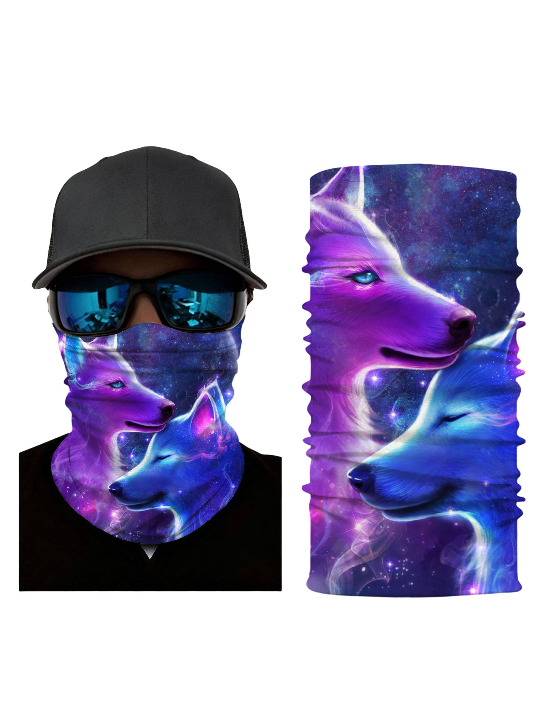 Tube Face Mask with 3D all over print galaxy nebula wolves, Aesthetic style unisex breathable fabric for outdoor sports and daily wear