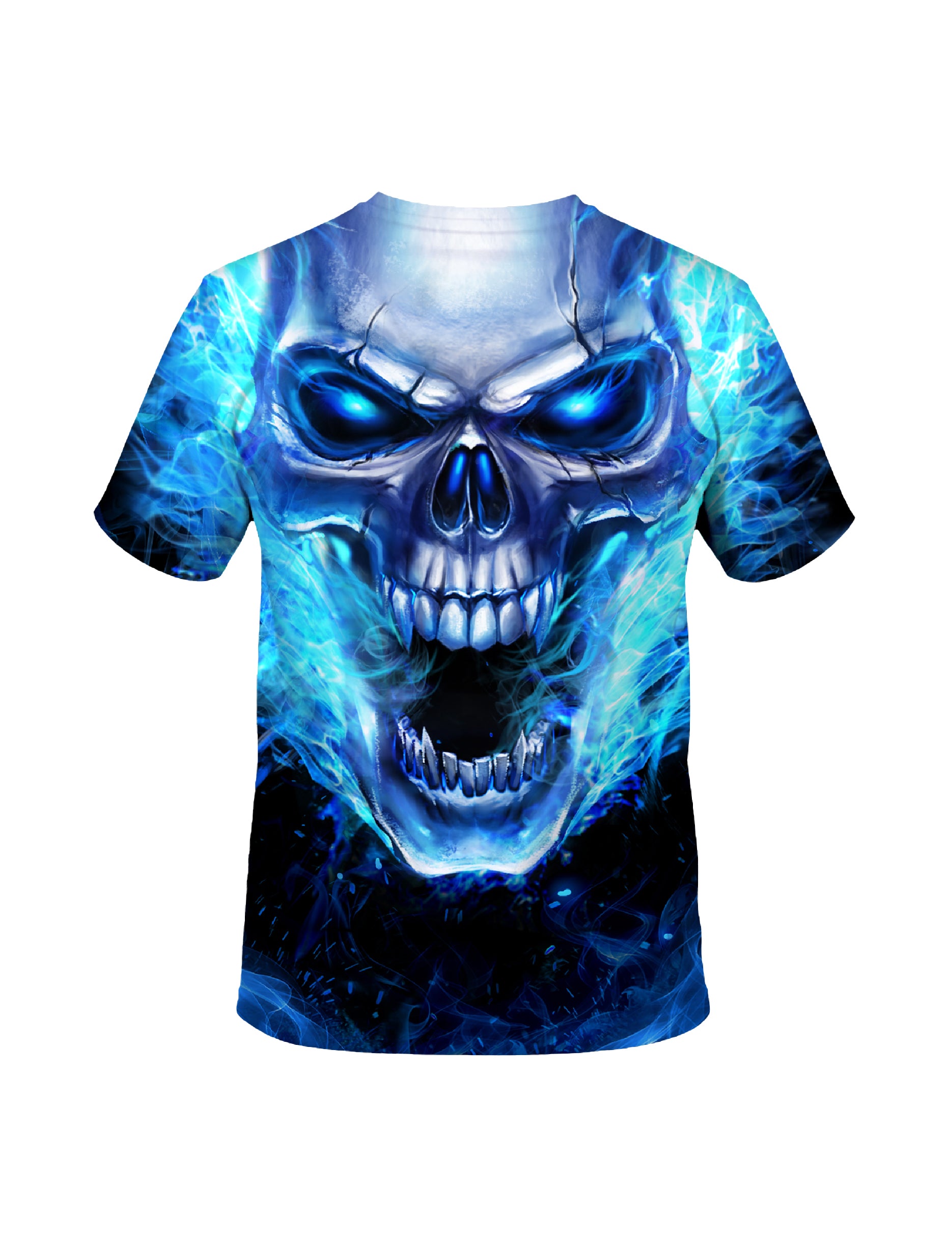 Blue Fire Skull 3D All Over Print T-Shirt for Men Women Streetwear Graphic Pullover