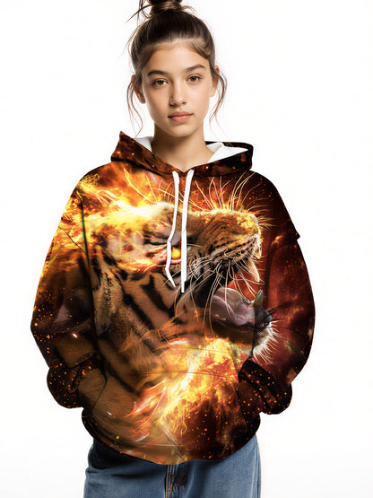 Flaming Tiger 3D All Over Print Hoodie Unisex Streetwear Cotton Blend Soft Fit