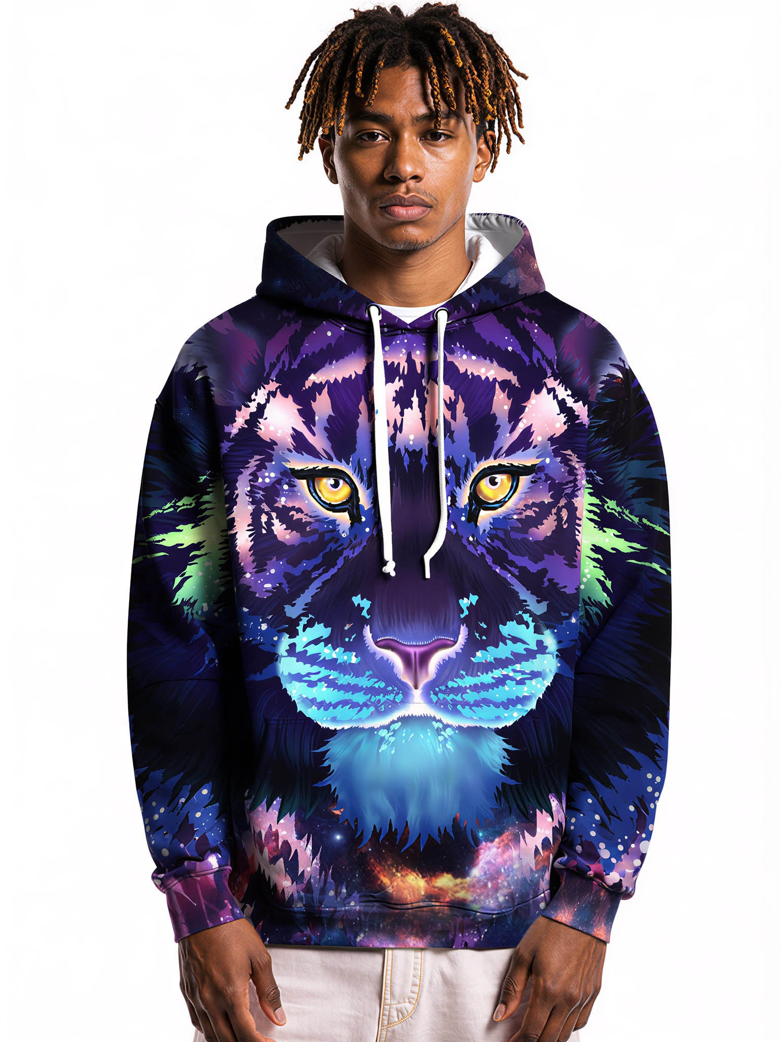 3D All Over Print Galaxy Tiger Hoodie for Men Women, Cosmic Space Animal Design Pullover Sweatshirt