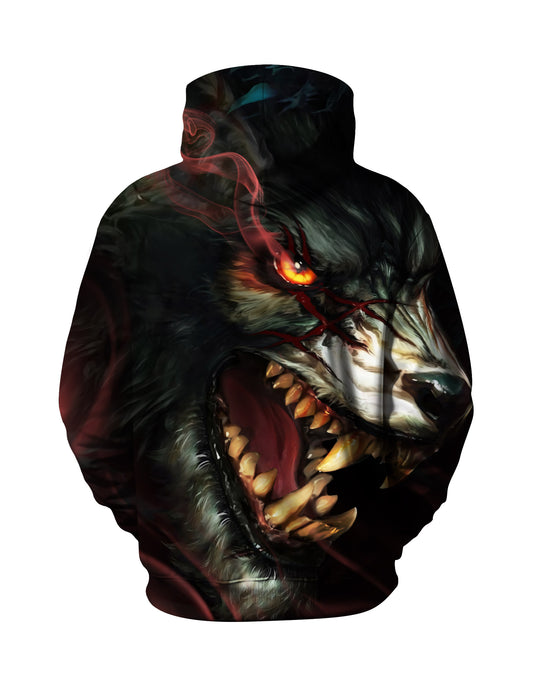 Fierce Dark Werewolf with Glowing Eyes 3D Print Hoodie