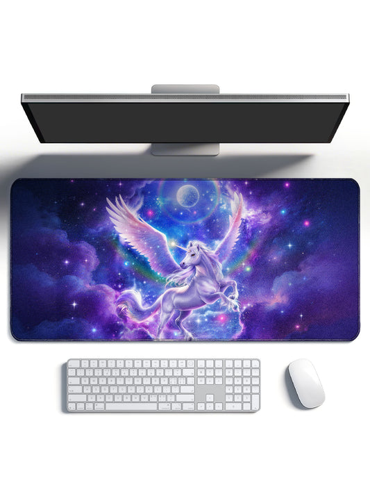 Moon Halo Unicorn with Galaxy & Rainbow Lights Desk Mat