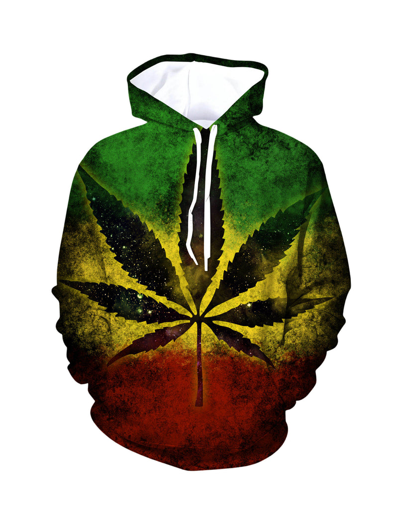 3D Printed Rasta Gradient Cannabis Hoodie – Men & Women’s Reggae Casual Wear