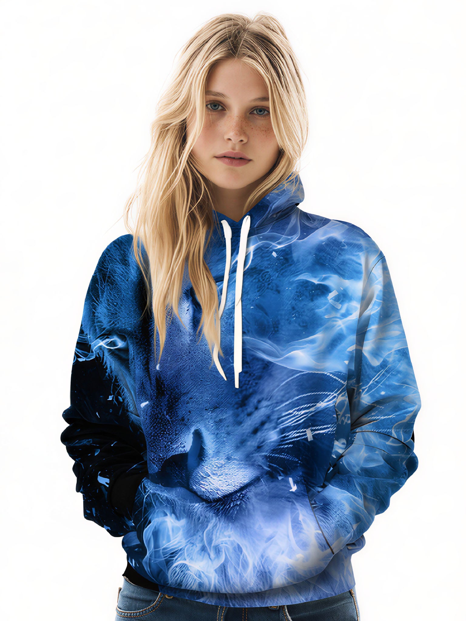 Blue Smoke Lion Outdoor Streetwear Unisex 3D All Over Print Hoodie Majestic Cotton Blend Comfort Fit