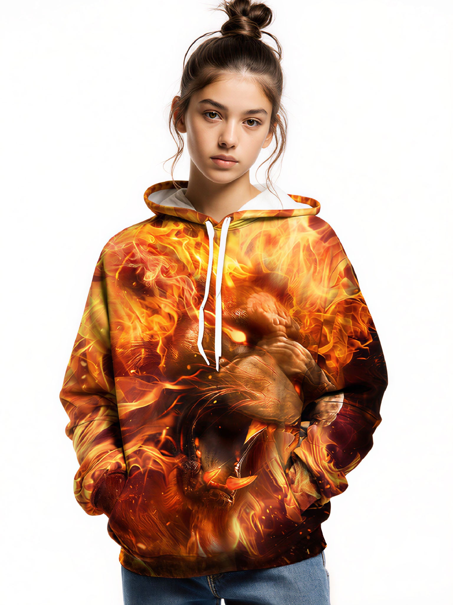 Flaming Lion 3D All Over Print Hoodie Unisex Streetwear Cotton Blend Soft Comfortable